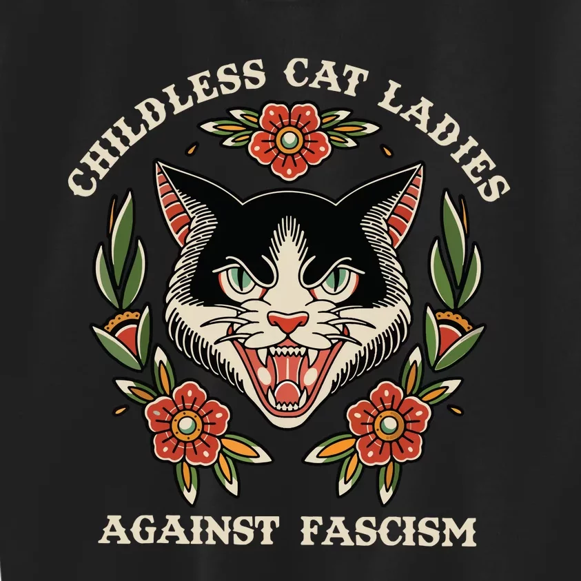 Childless Cat Ladies Against Fascism Flowers Kids Sweatshirt