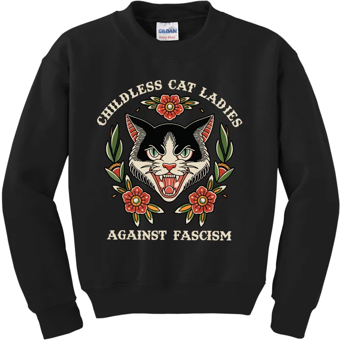 Childless Cat Ladies Against Fascism Flowers Kids Sweatshirt