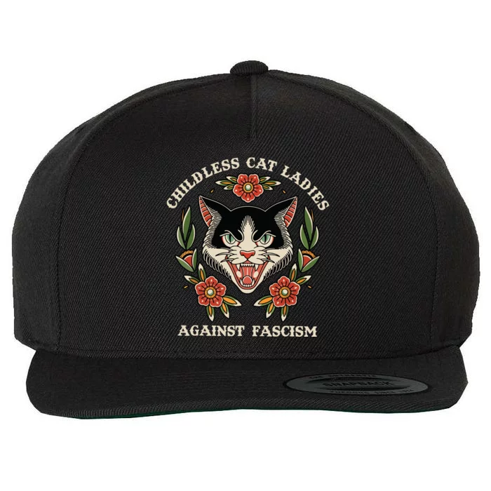 Childless Cat Ladies Against Fascism Flowers Wool Snapback Cap