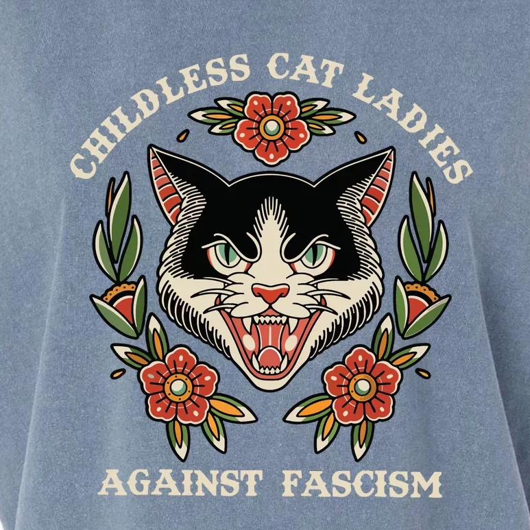 Childless Cat Ladies Against Fascism Flowers Garment-Dyed Women's Muscle Tee