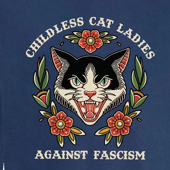 Childless Cat Ladies Against Fascism Flowers Garment-Dyed Sweatshirt