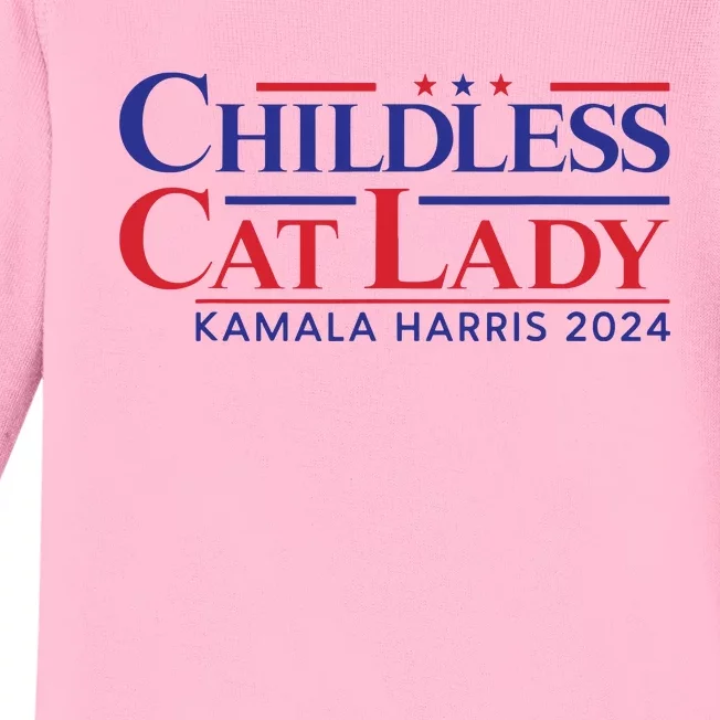 Childless Cat Lady Kamala 2024 Harris Funny President 2024 Baby Long Sleeve Bodysuit