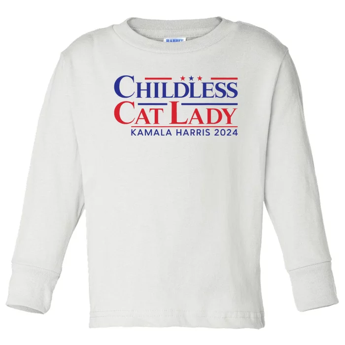 Childless Cat Lady Kamala 2024 Harris Funny President 2024 Toddler Long Sleeve Shirt