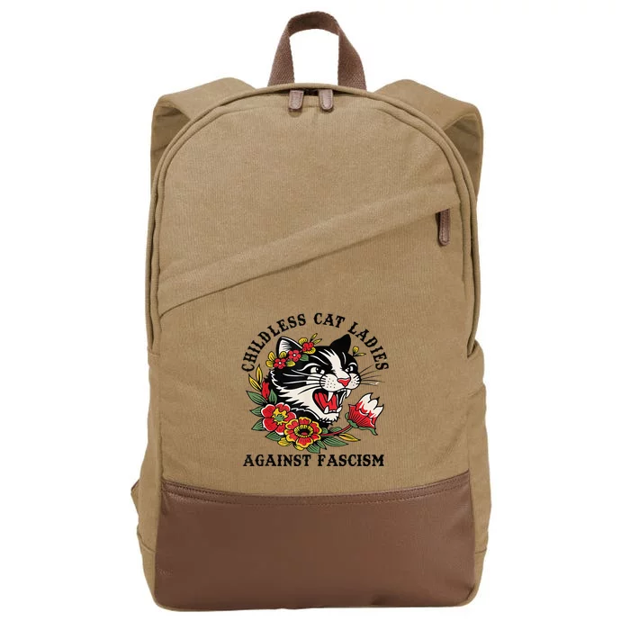 Childless Cat Lady; Childless Cat Ladies Against Fascism Cotton Canvas Backpack