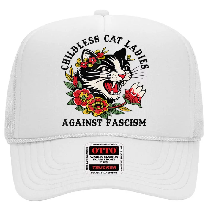 Childless Cat Lady; Childless Cat Ladies Against Fascism High Crown Mesh Trucker Hat