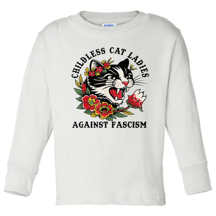 Childless Cat Lady; Childless Cat Ladies Against Fascism Toddler Long Sleeve Shirt