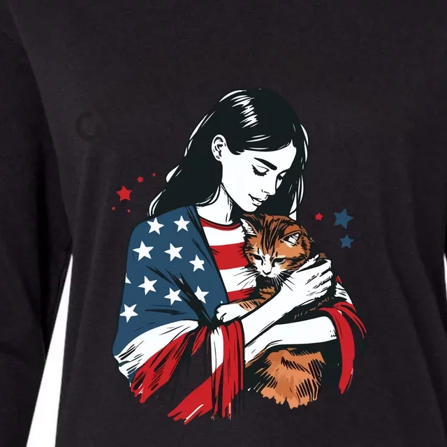 Childless Cat Lady With Patriotic Flair Womens Cotton Relaxed Long Sleeve T-Shirt