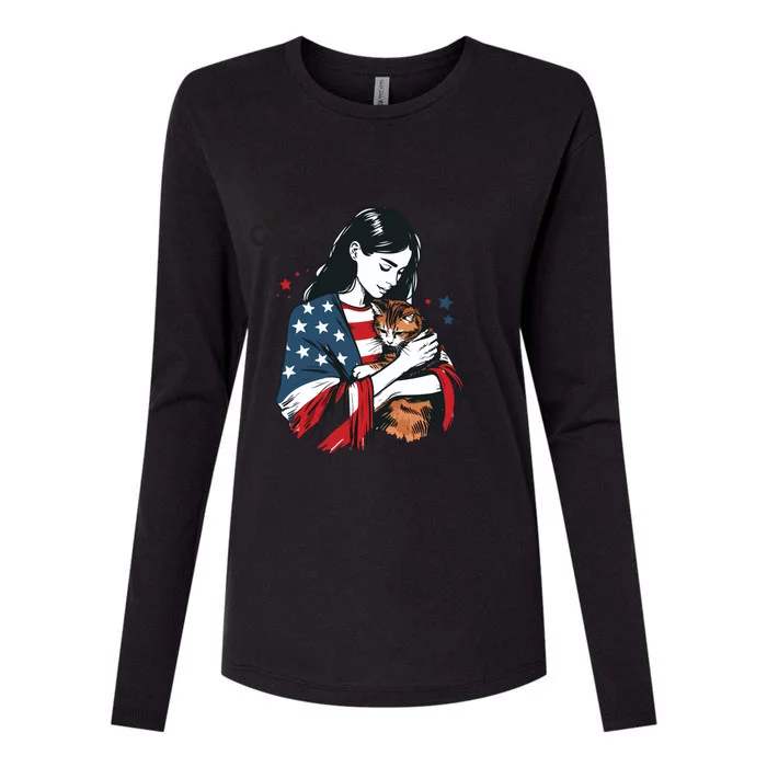 Childless Cat Lady With Patriotic Flair Womens Cotton Relaxed Long Sleeve T-Shirt