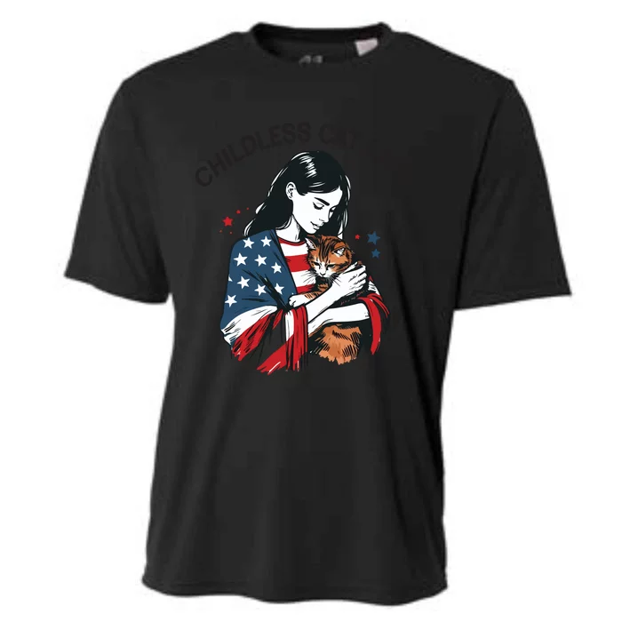 Childless Cat Lady With Patriotic Flair Cooling Performance Crew T-Shirt