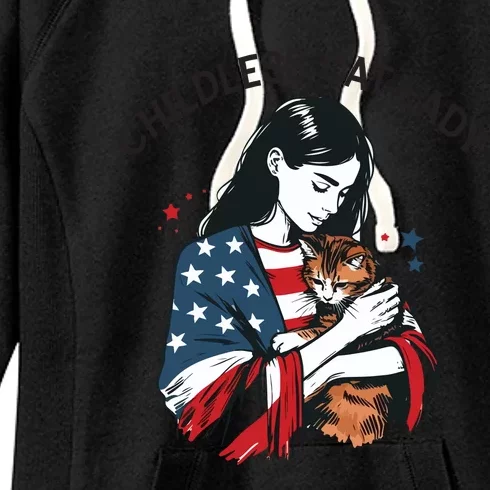 Childless Cat Lady With Patriotic Flair Women's Fleece Hoodie