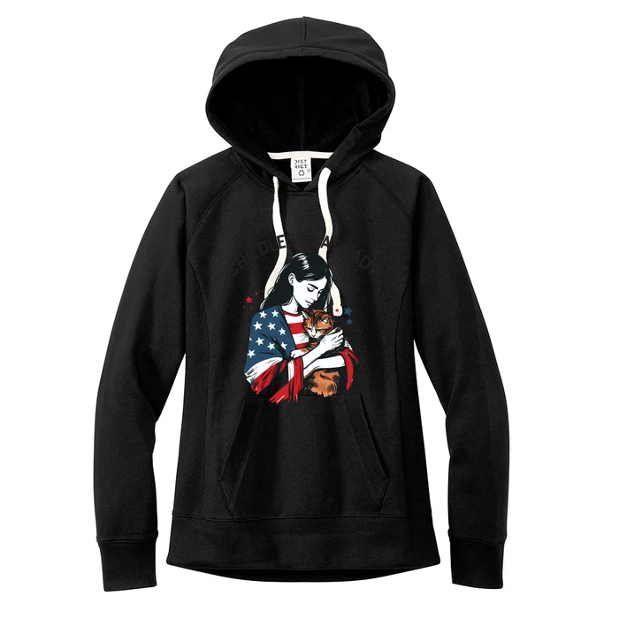 Childless Cat Lady With Patriotic Flair Women's Fleece Hoodie