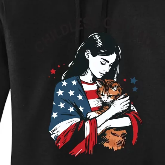 Childless Cat Lady With Patriotic Flair Women's Pullover Hoodie