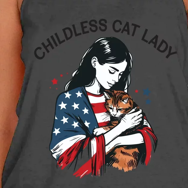 Childless Cat Lady With Patriotic Flair Women's Knotted Racerback Tank