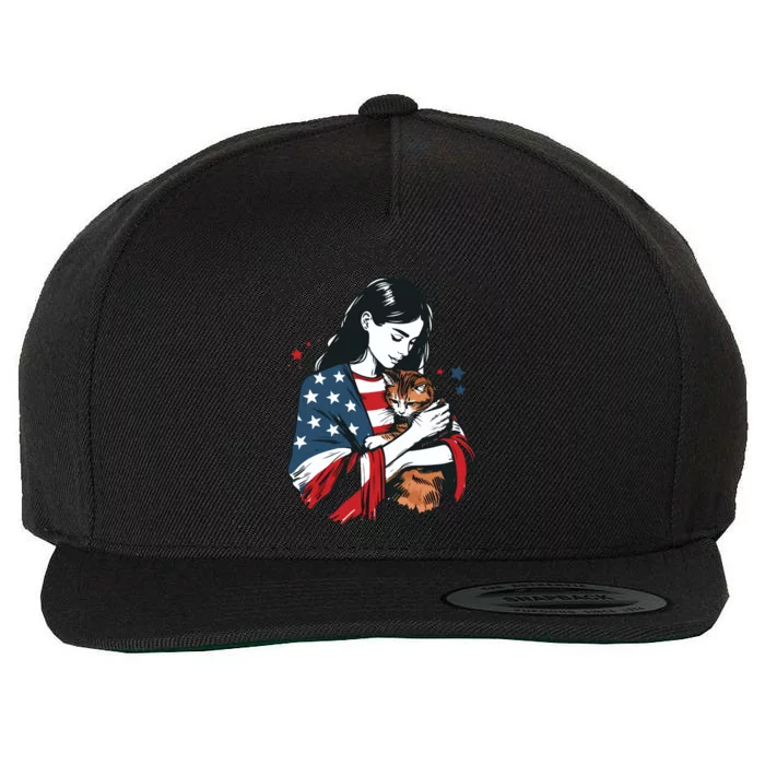 Childless Cat Lady With Patriotic Flair Wool Snapback Cap