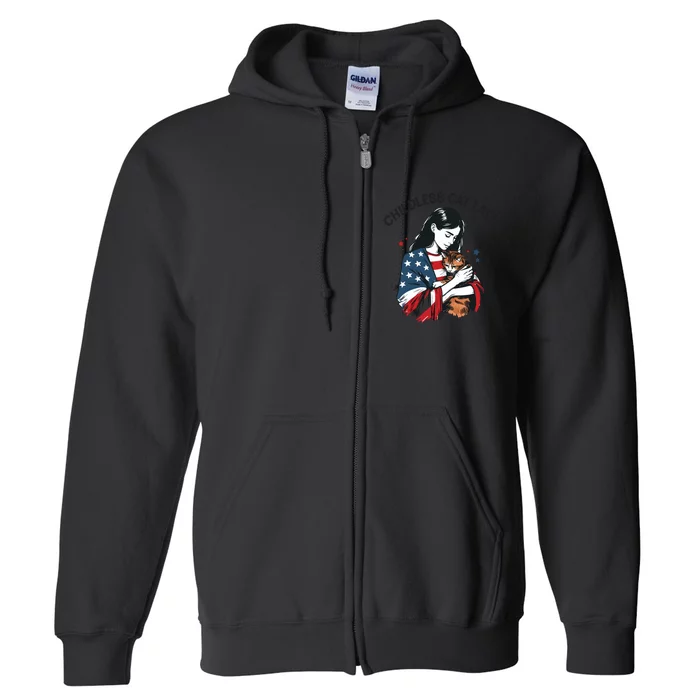 Childless Cat Lady With Patriotic Flair Full Zip Hoodie