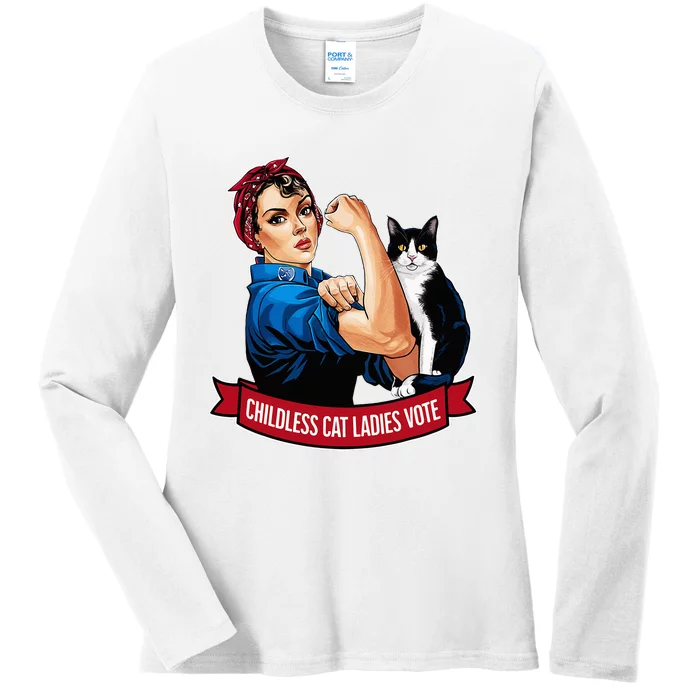 Childless Cat Ladies Vote Rosie The Riveter Ladies Long Sleeve Shirt