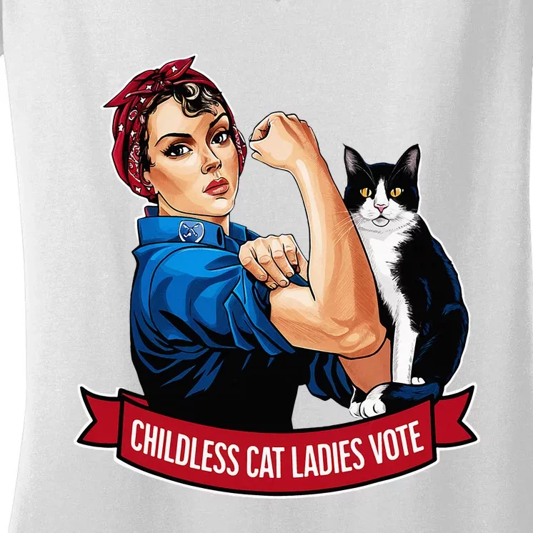 Childless Cat Ladies Vote Rosie The Riveter Women's V-Neck T-Shirt