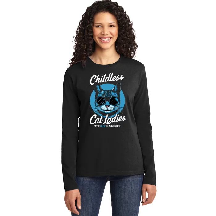 Childless Cat Ladies Vote Blue Graphic Ladies Long Sleeve Shirt