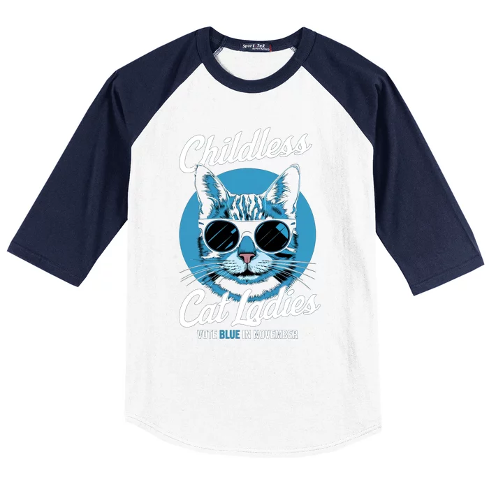 Childless Cat Ladies Vote Blue Graphic Baseball Sleeve Shirt