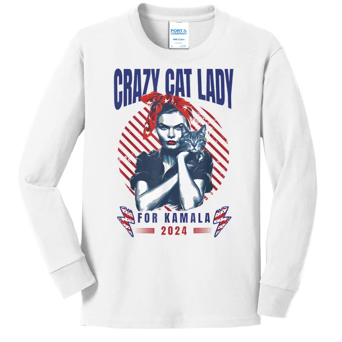 Crazy Cat Lady For Kamala 2024 Kids Long Sleeve Shirt