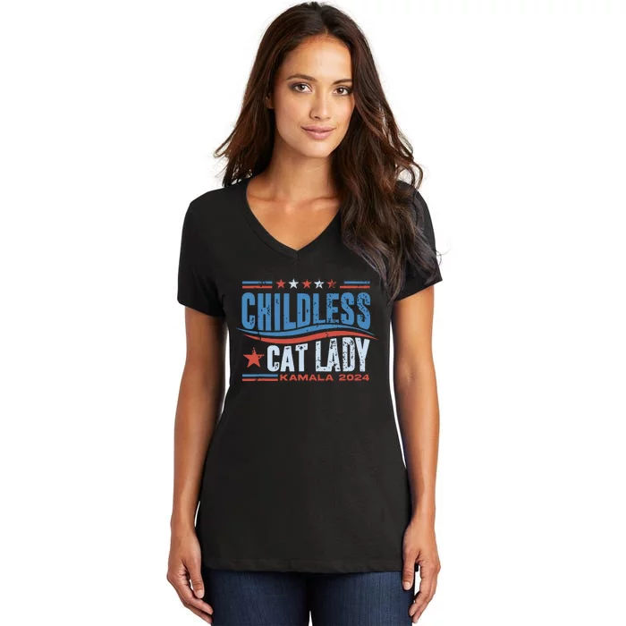 Childless Cat Lady Kamala 2024 Women's V-Neck T-Shirt