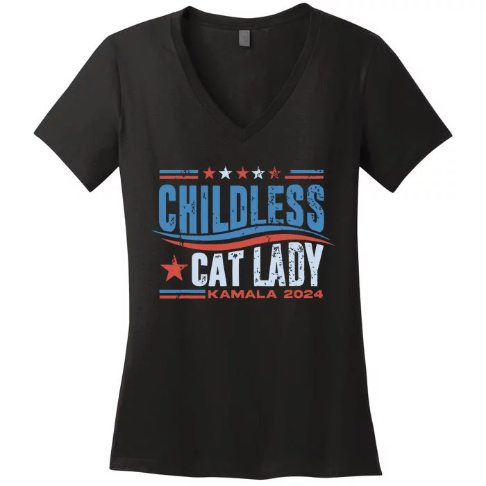 Childless Cat Lady Kamala 2024 Women's V-Neck T-Shirt