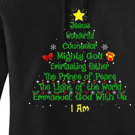 Christian Christmas Lover Bible Names Of Jesus Tree Xmas Women's Pullover Hoodie