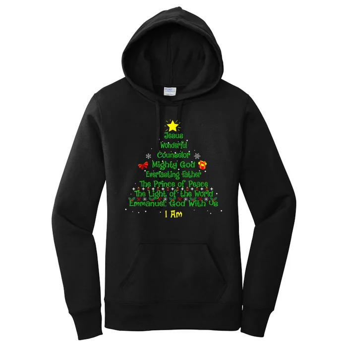 Christian Christmas Lover Bible Names Of Jesus Tree Xmas Women's Pullover Hoodie