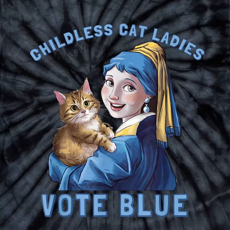 Childless Cat Ladies Vote Blue Girl With A Pearl Tie-Dye T-Shirt