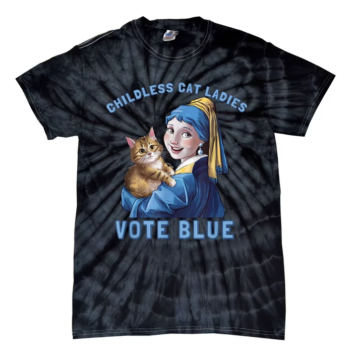 Childless Cat Ladies Vote Blue Girl With A Pearl Tie-Dye T-Shirt