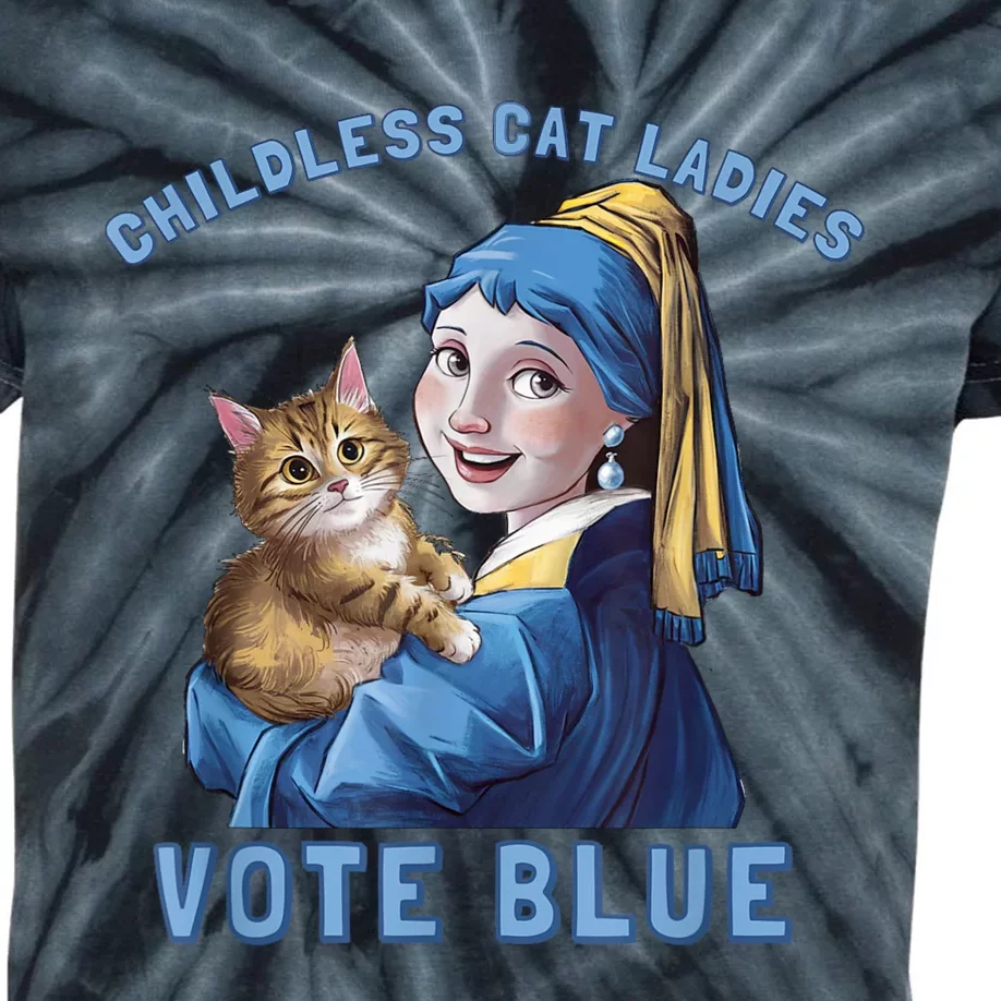 Childless Cat Ladies Vote Blue Girl With A Pearl Kids Tie-Dye T-Shirt