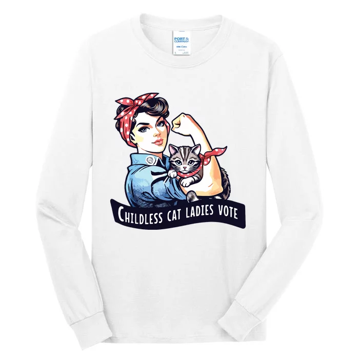 Childless Cat Ladies Vote Rosie The Riveter Election 2024 Tall Long Sleeve T-Shirt