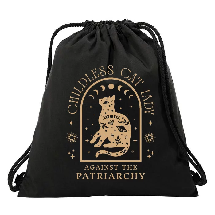 Childless Cat Lady Against Patriarchy Feminist Cat Owner Drawstring Bag