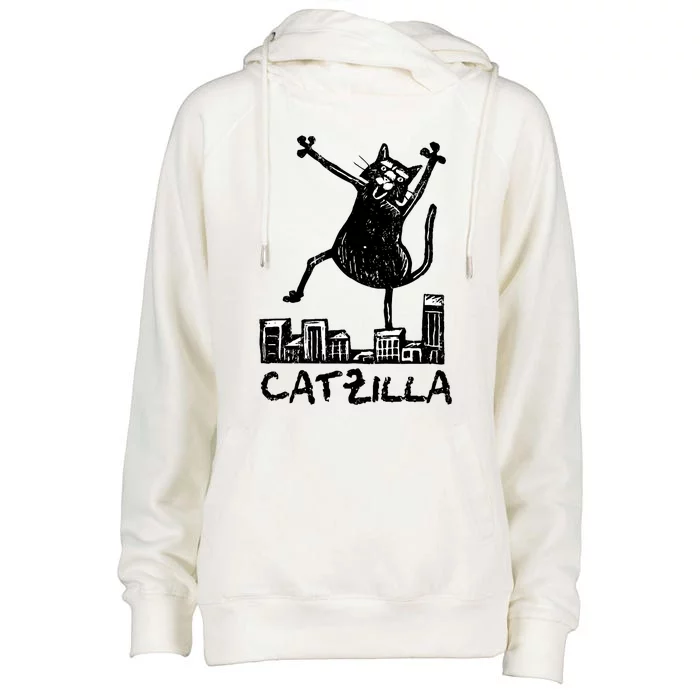 Catzilla Cat Lover Womens Funnel Neck Pullover Hood