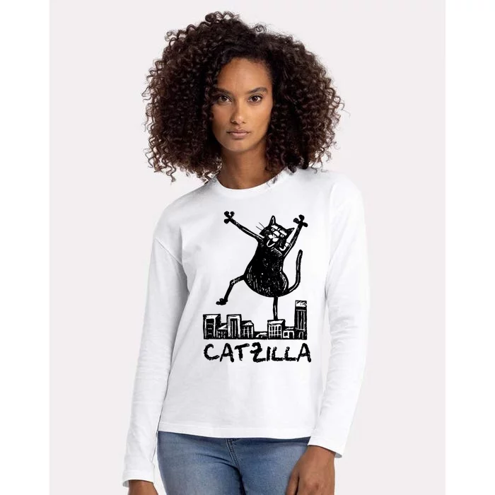 Catzilla Cat Lover Womens Cotton Relaxed Long Sleeve T-Shirt