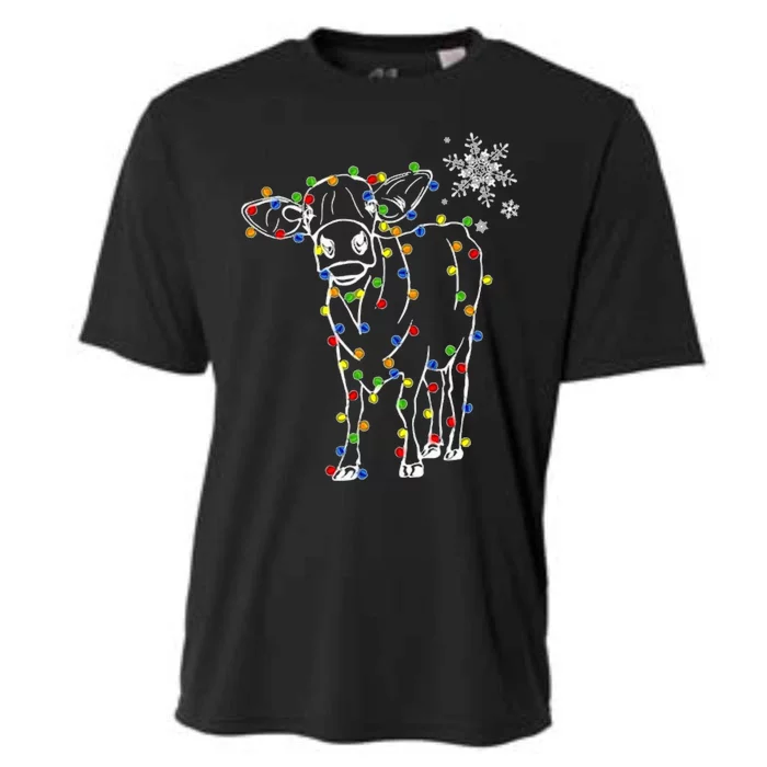 Cow Christmas Light Tree Cow Xmas Snow Lover Cooling Performance Crew T-Shirt