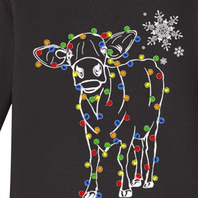 Cow Christmas Light Tree Cow Xmas Snow Lover Baby Long Sleeve Bodysuit