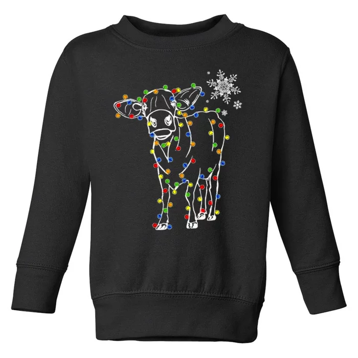 Cow Christmas Light Tree Cow Xmas Snow Lover Toddler Sweatshirt