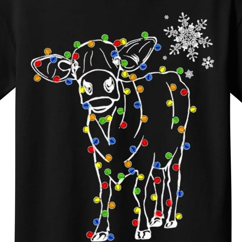 Cow Christmas Light Tree Cow Xmas Snow Lover Kids T-Shirt