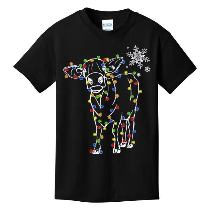 Cow Christmas Light Tree Cow Xmas Snow Lover Kids T-Shirt