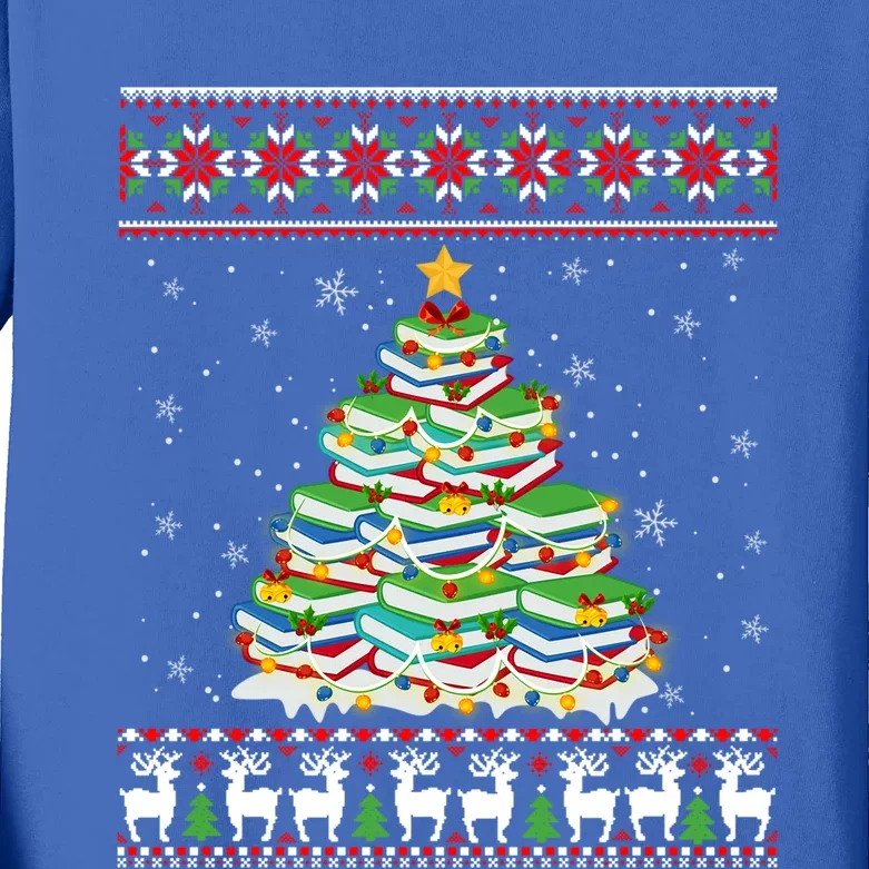 Cute Christmas Library Tree Gift Librarian And Book Ugly Gift Kids Long Sleeve Shirt