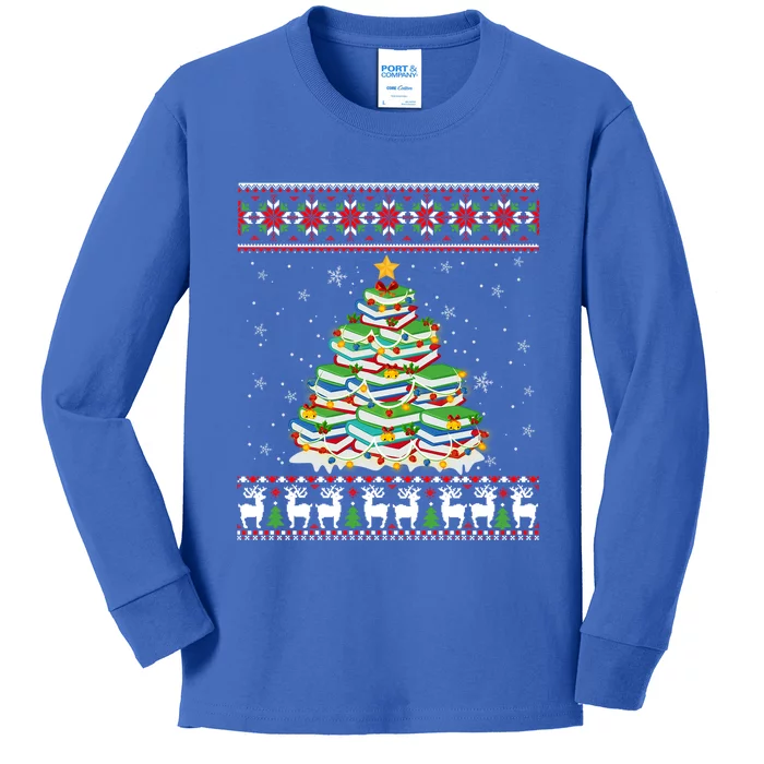 Cute Christmas Library Tree Gift Librarian And Book Ugly Gift Kids Long Sleeve Shirt