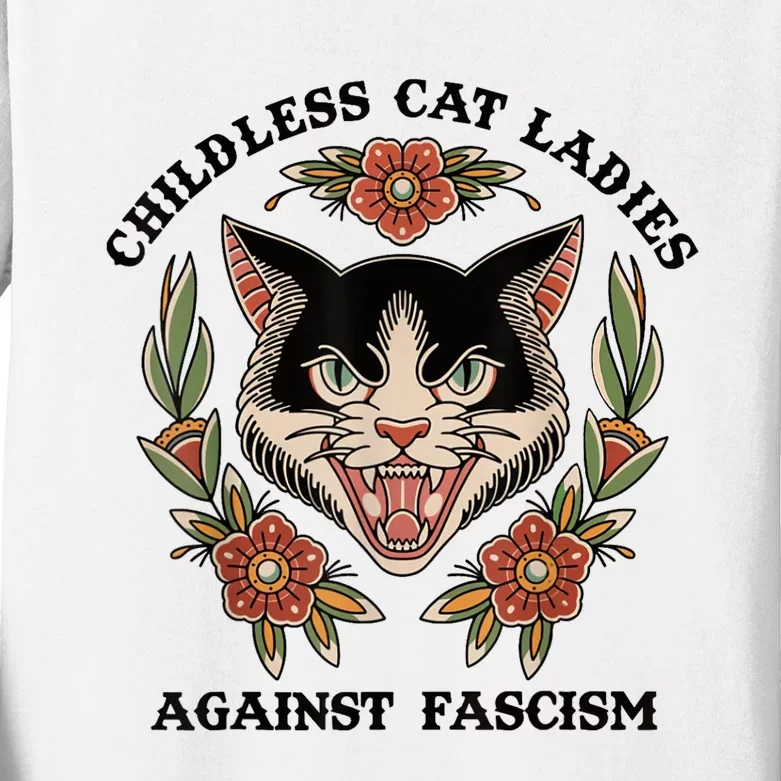 Childless Cat Ladies Against Fascism Kids Long Sleeve Shirt