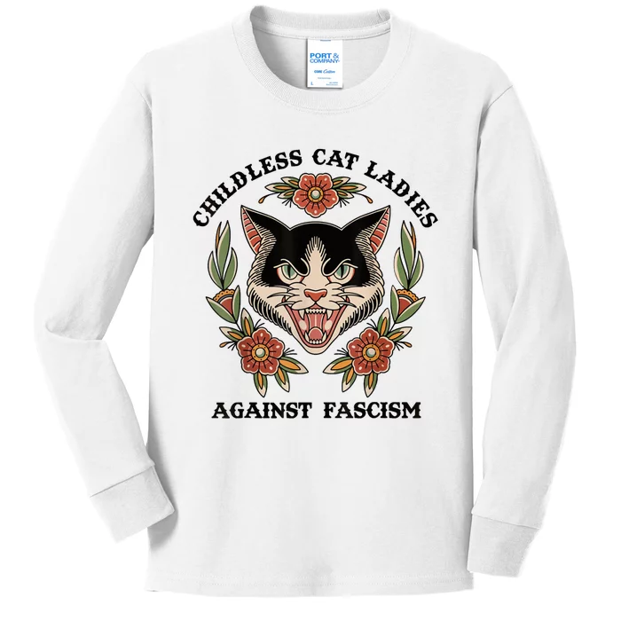 Childless Cat Ladies Against Fascism Kids Long Sleeve Shirt