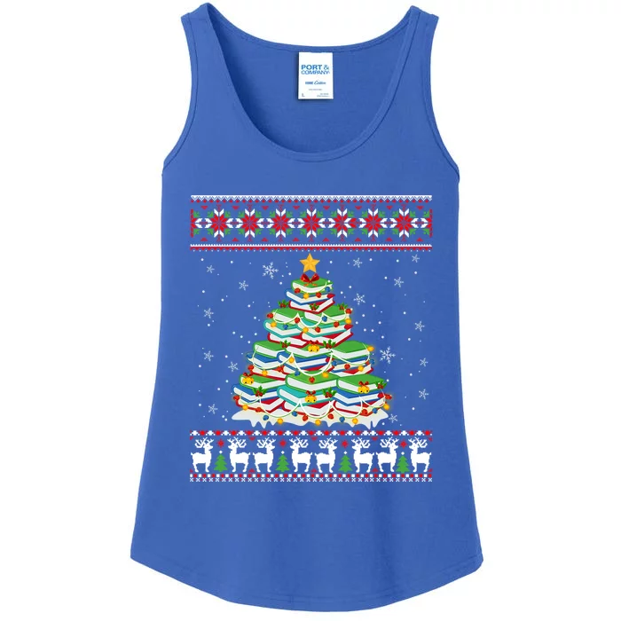 Cute Christmas Library Tree Gift Librarian And Book Ugly Gift Ladies Essential Tank