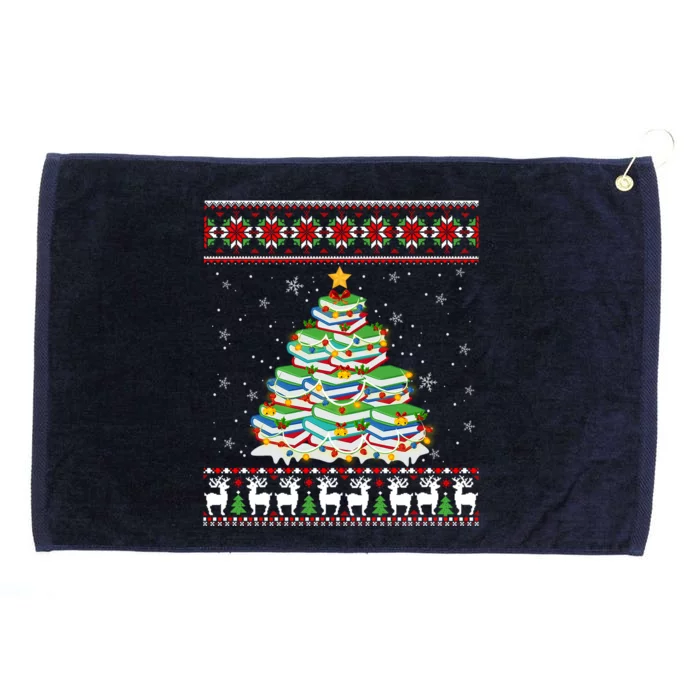 Cute Christmas Library Tree Gift Librarian And Book Ugly Gift Grommeted Golf Towel