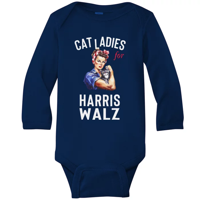 Childless Cat Ladies For Harris Walz 2024 Vote Baby Long Sleeve Bodysuit