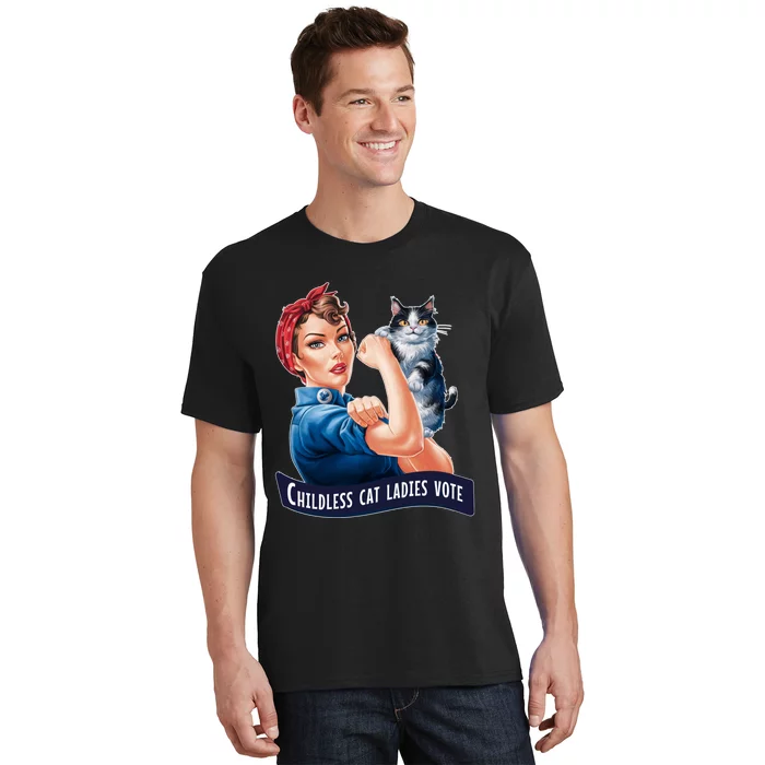 Childless Cat Ladies Vote Rosie The Riveter 2024 T-Shirt