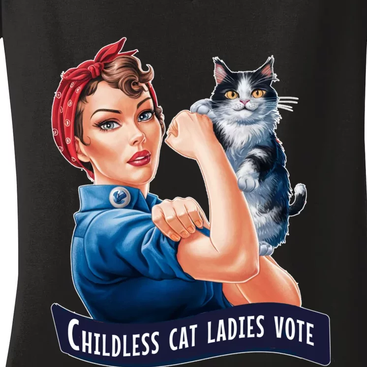 Childless Cat Ladies Vote Rosie The Riveter 2024 Women's V-Neck T-Shirt