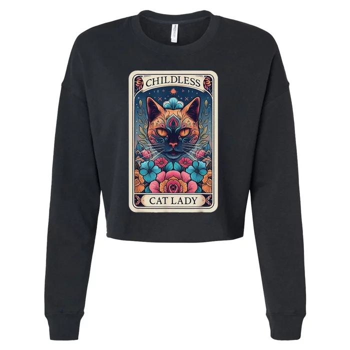 Childless Cat Lady Tarot Card Cropped Pullover Crew